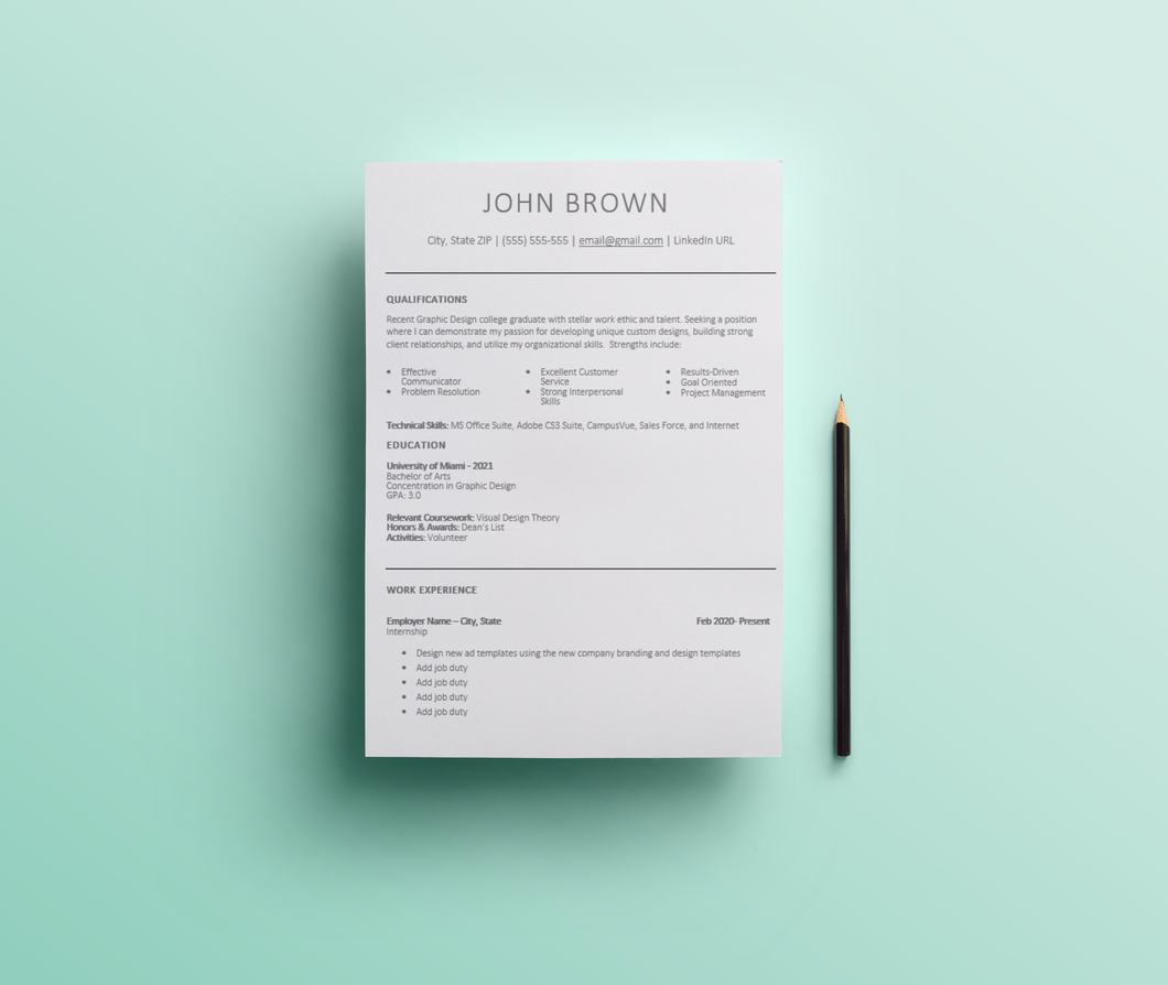 College Graduate Resume Template Bundle- Resume, Cover Letter, and Thank you Email