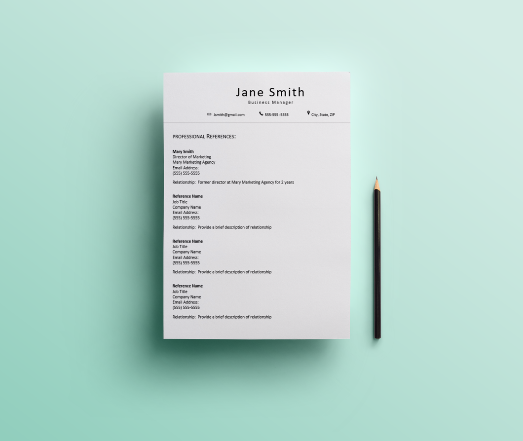 Professional References Template